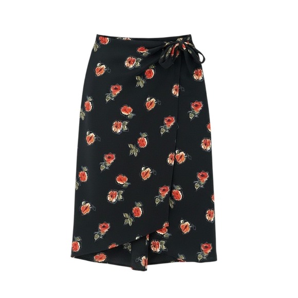 Jones Road Dresses & Skirts - Patricia Jones VTG 90s/Y2K BLACK Floral Silky Asymmetrical Wrap Skirt 12 BOHO